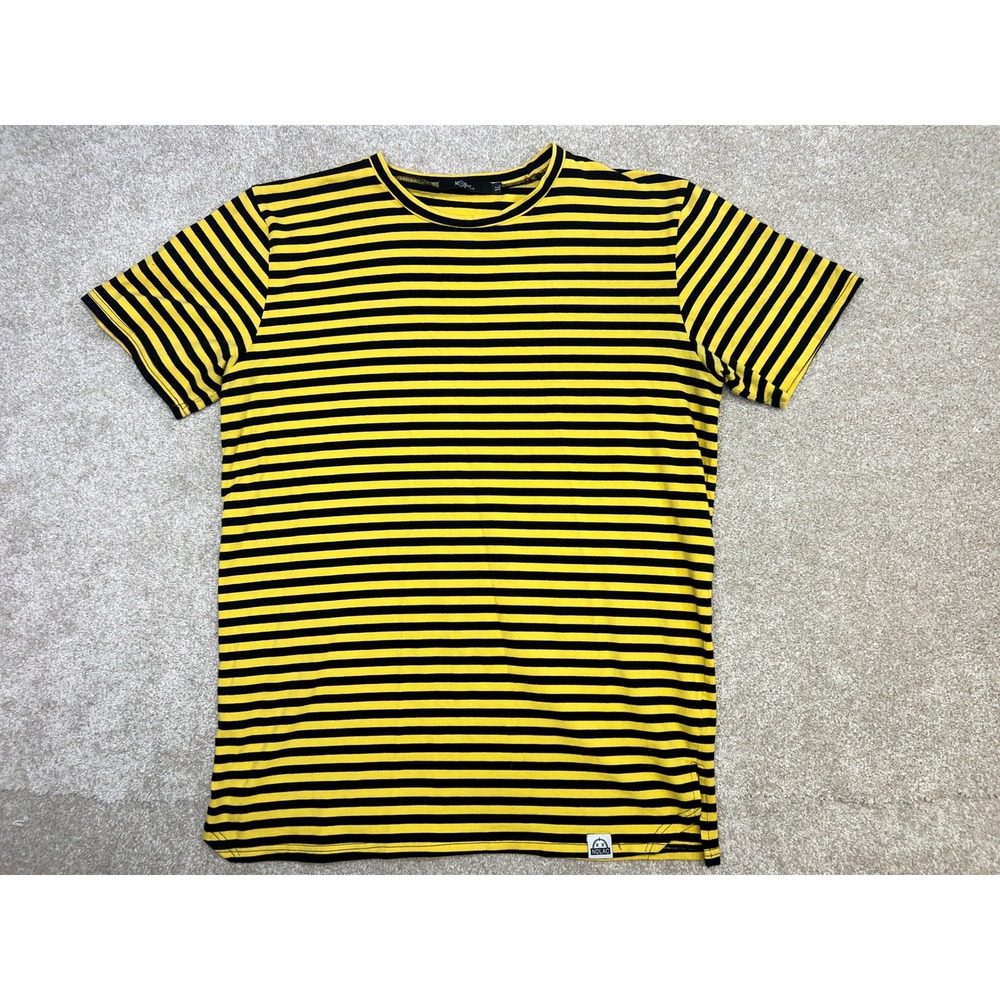 NOLAC Nation Striped T Shirt‎ Yellow Black Short Sleeve Crew Neck Top Size XL